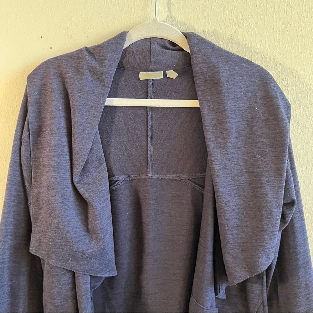 Athleta Sweater Nirvana Wear Two Ways Wrap Cardigan in Navy Blue Sz M EUC - Picture 2 of 13